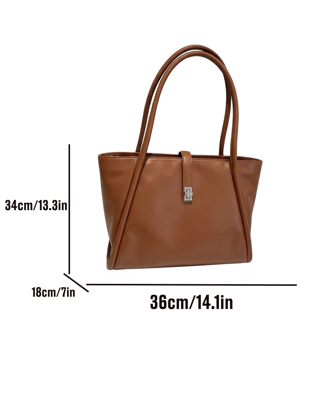 Minimalist Turn Lock Tote Bag in Rust Brown