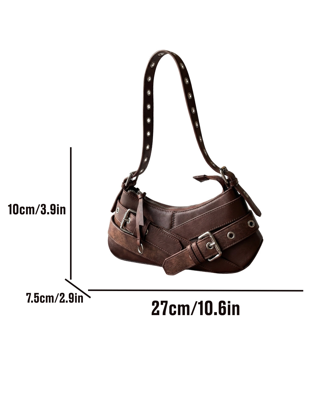Buckle Detail Eyelet Strap Shoulder Bag in Cocoa Brown