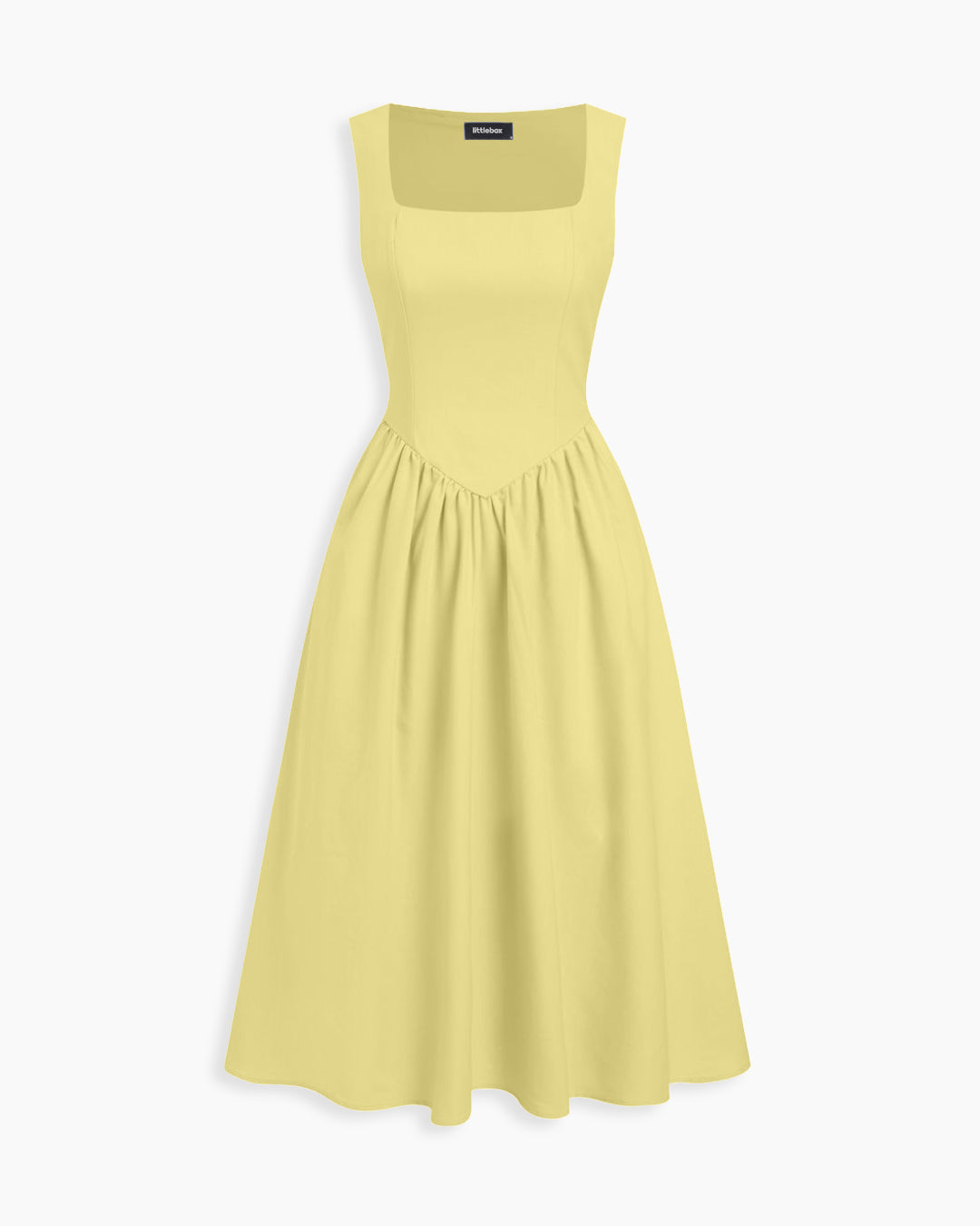 Square Neck V Waisted Midi Dress in Butter Yellow