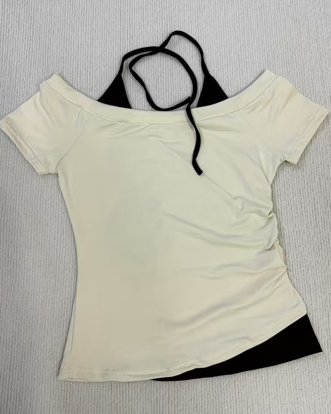 Vintage Graphic Print Halter Neck Fitted Top in Cream