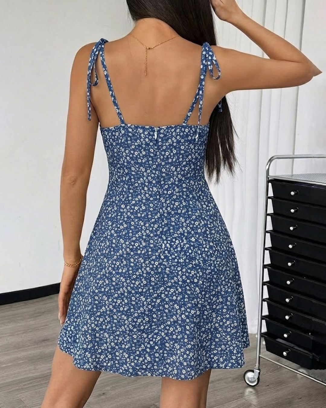Floral Tie Shoulder Fit and Flare Mini Dress