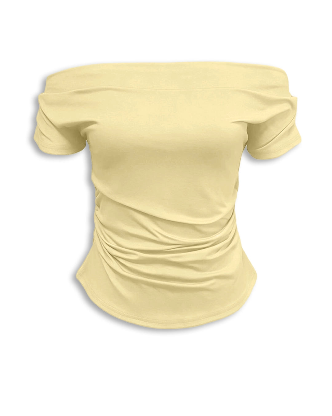 Half Sleeve Ruched Fitted Top in Vanilla