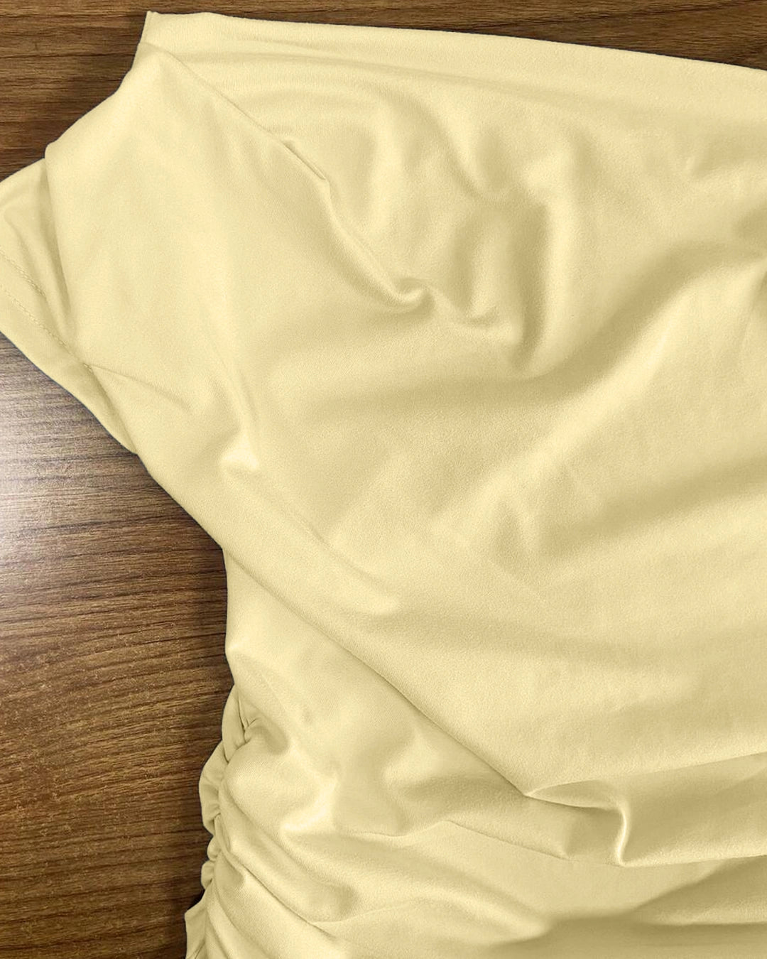 Half Sleeve Ruched Fitted Top in Vanilla
