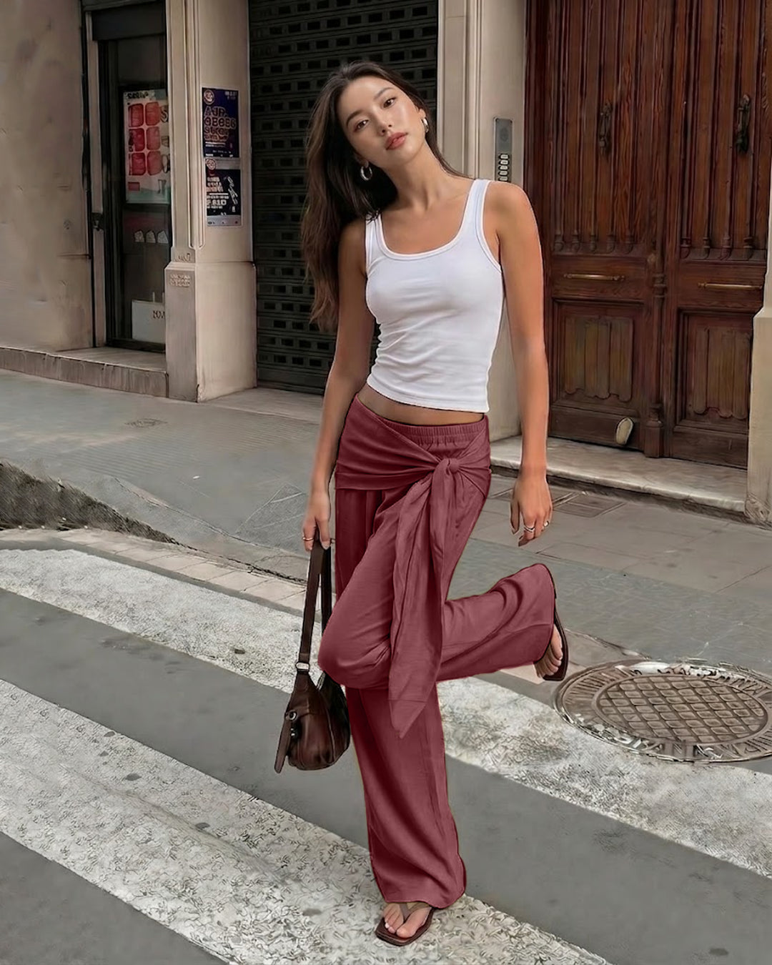 Tie Waist Detail Relaxed Fit Trousers