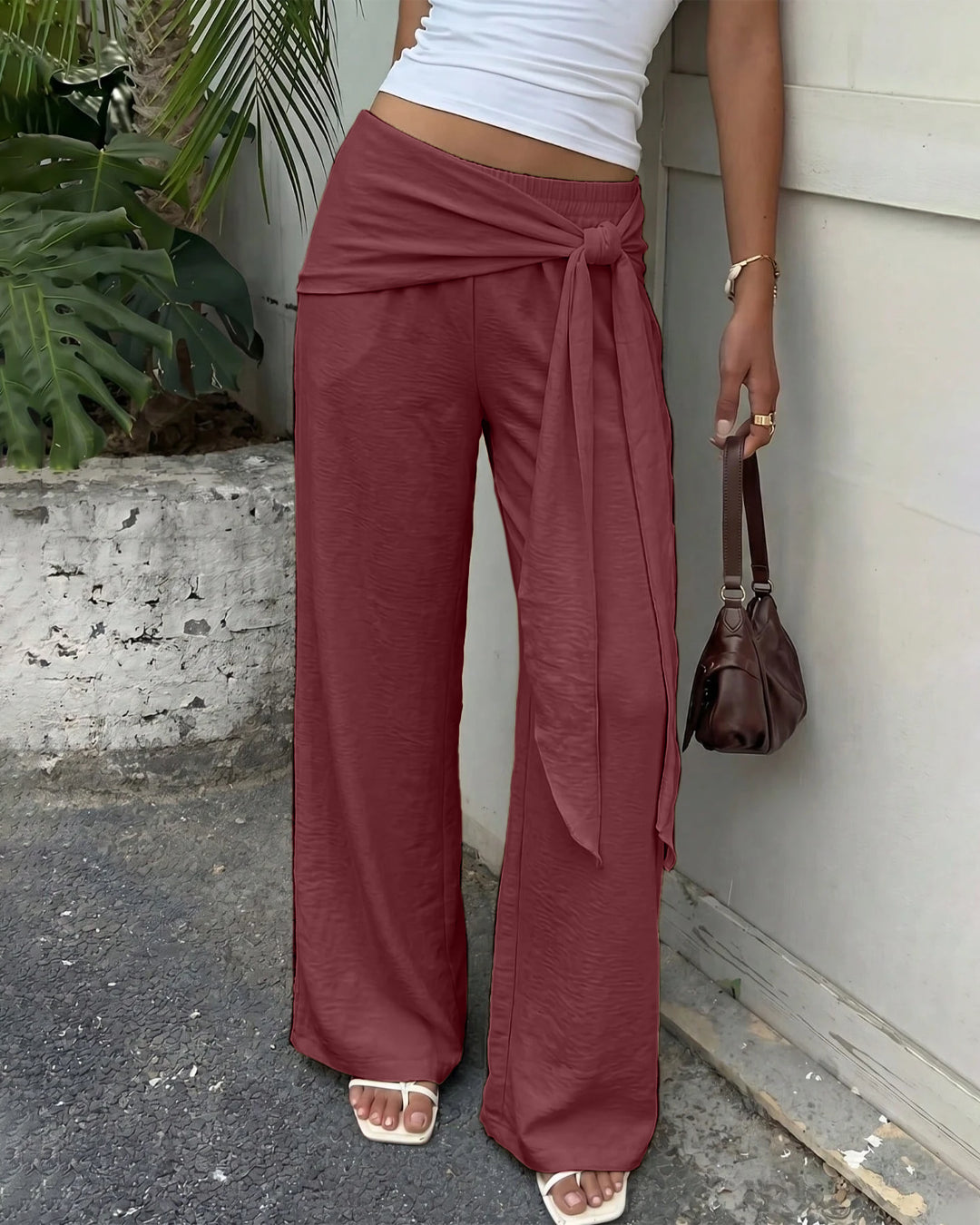 Tie Waist Detail Relaxed Fit Trousers