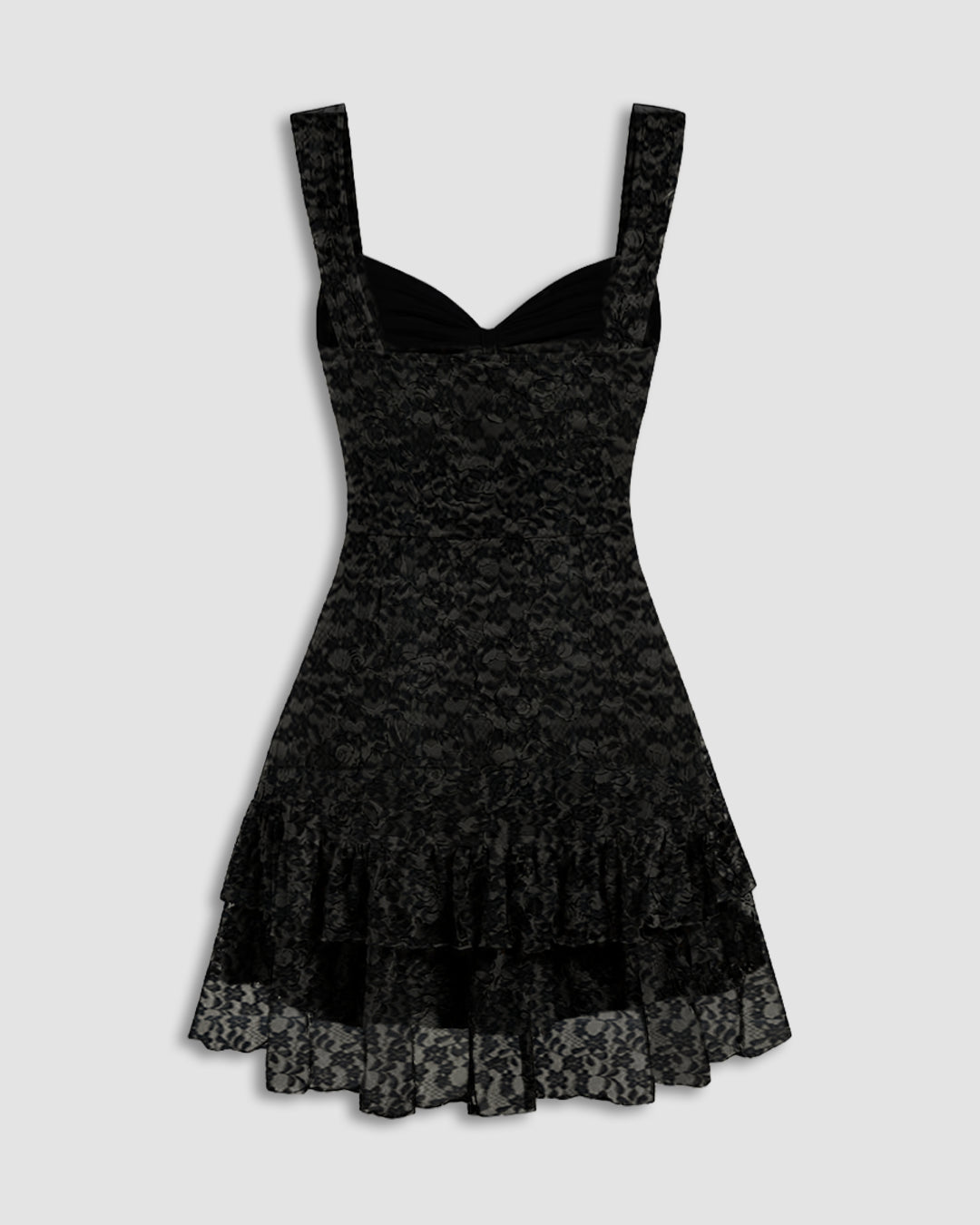 Sweetheart Tiered Ruffle Hem Mini Dress in Classic Black