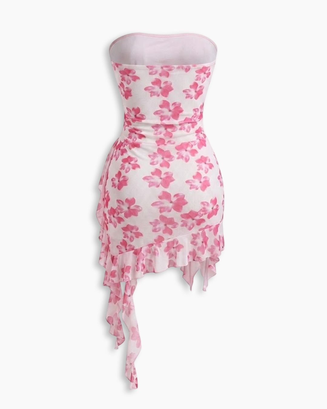 Strapless Rosette Detail Bodycon Dress in Classic White and Blush Pink