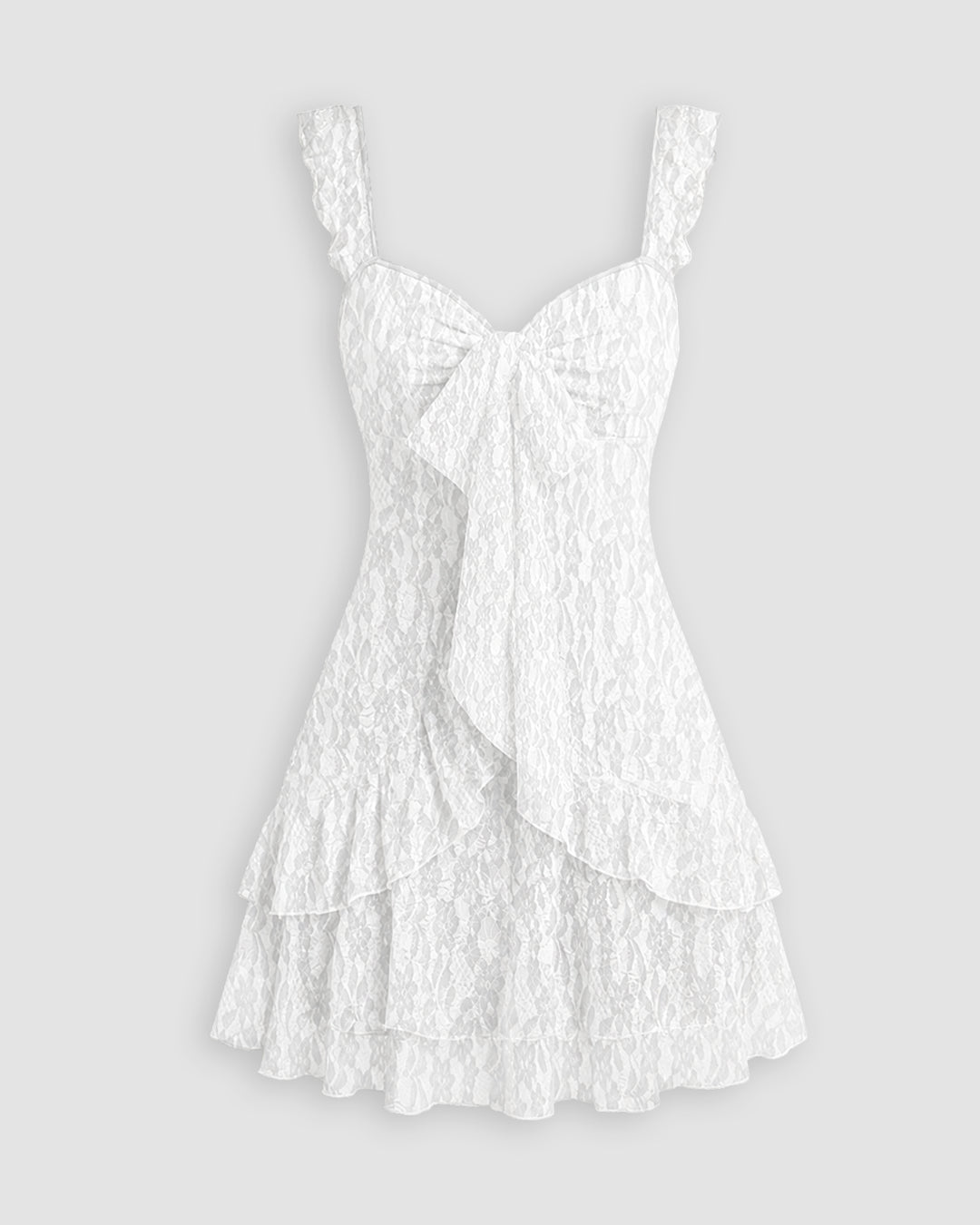Sweetheart Tiered Ruffle Hem Mini Dress in Jet White