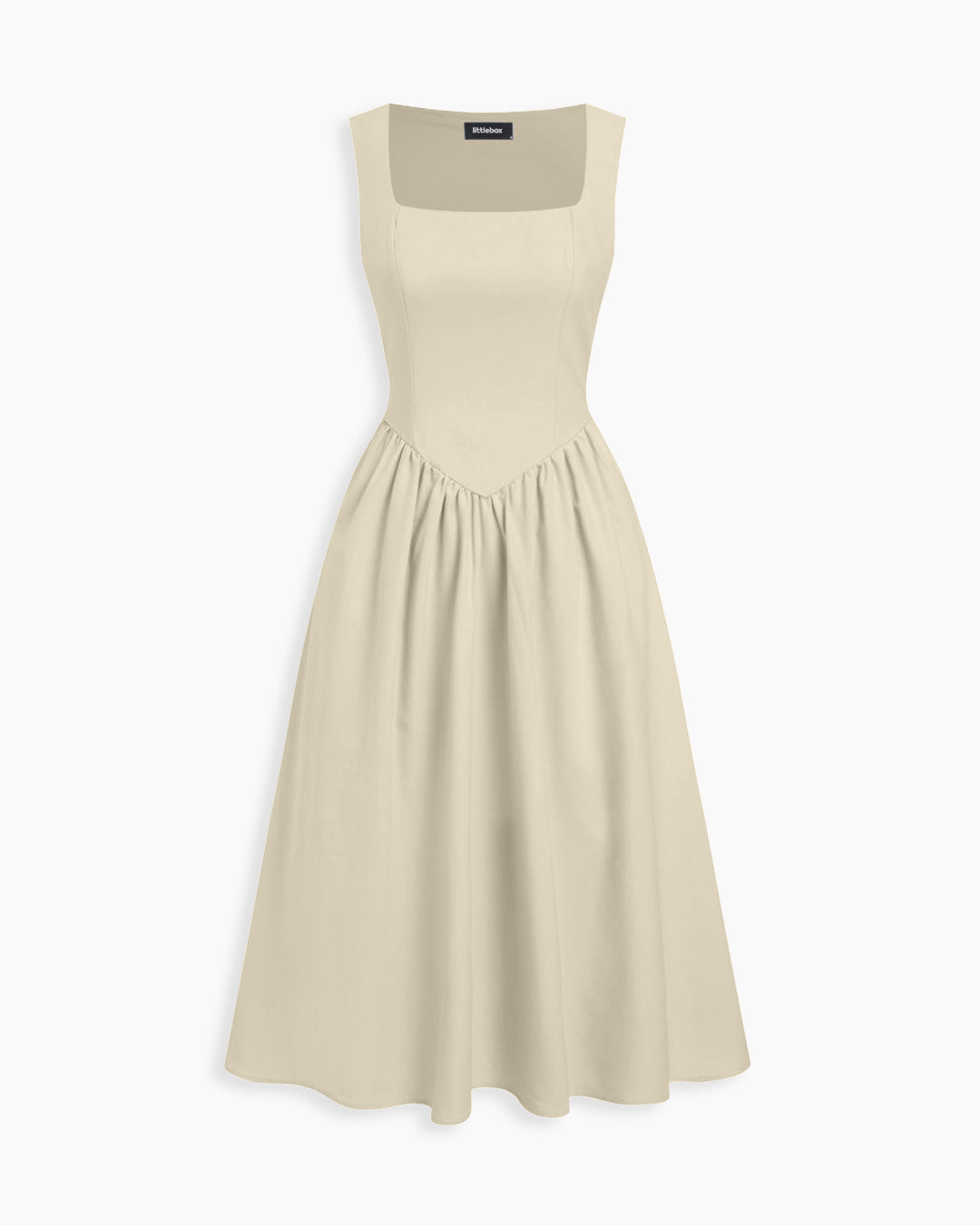 Square Neck V Waisted Midi Dress in Cream