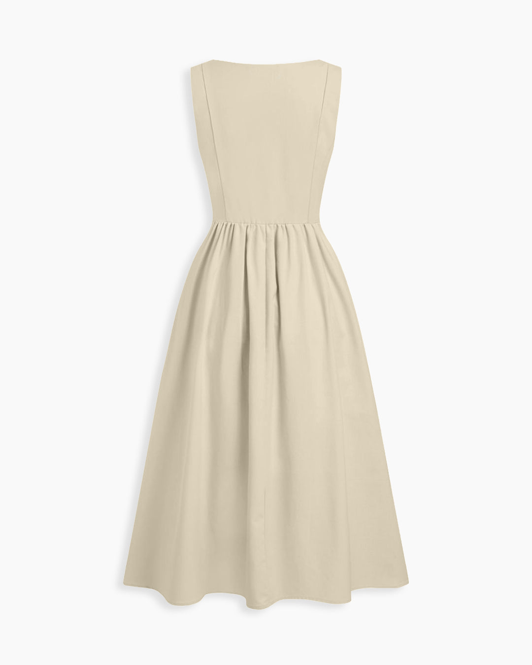 Square Neck V Waisted Midi Dress in Cream