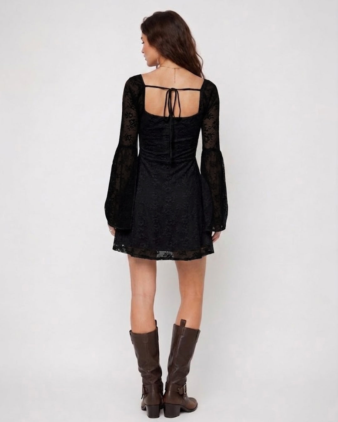 Sweetheart Neck Lace Fit & Flare Dress in Black