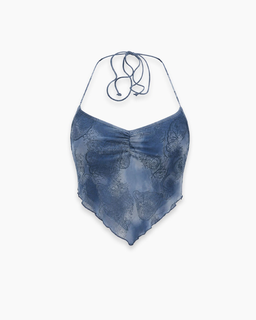 Paisley Print Tie Neck Top in Slate Blue