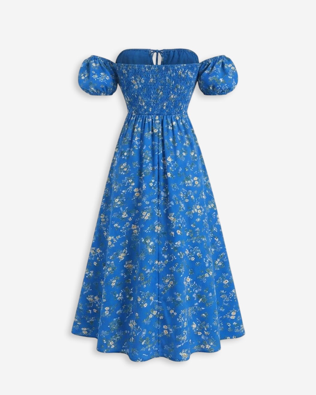 Off-Shoulder Puff Sleeve Cinched Maxi Dress in Royal Blue