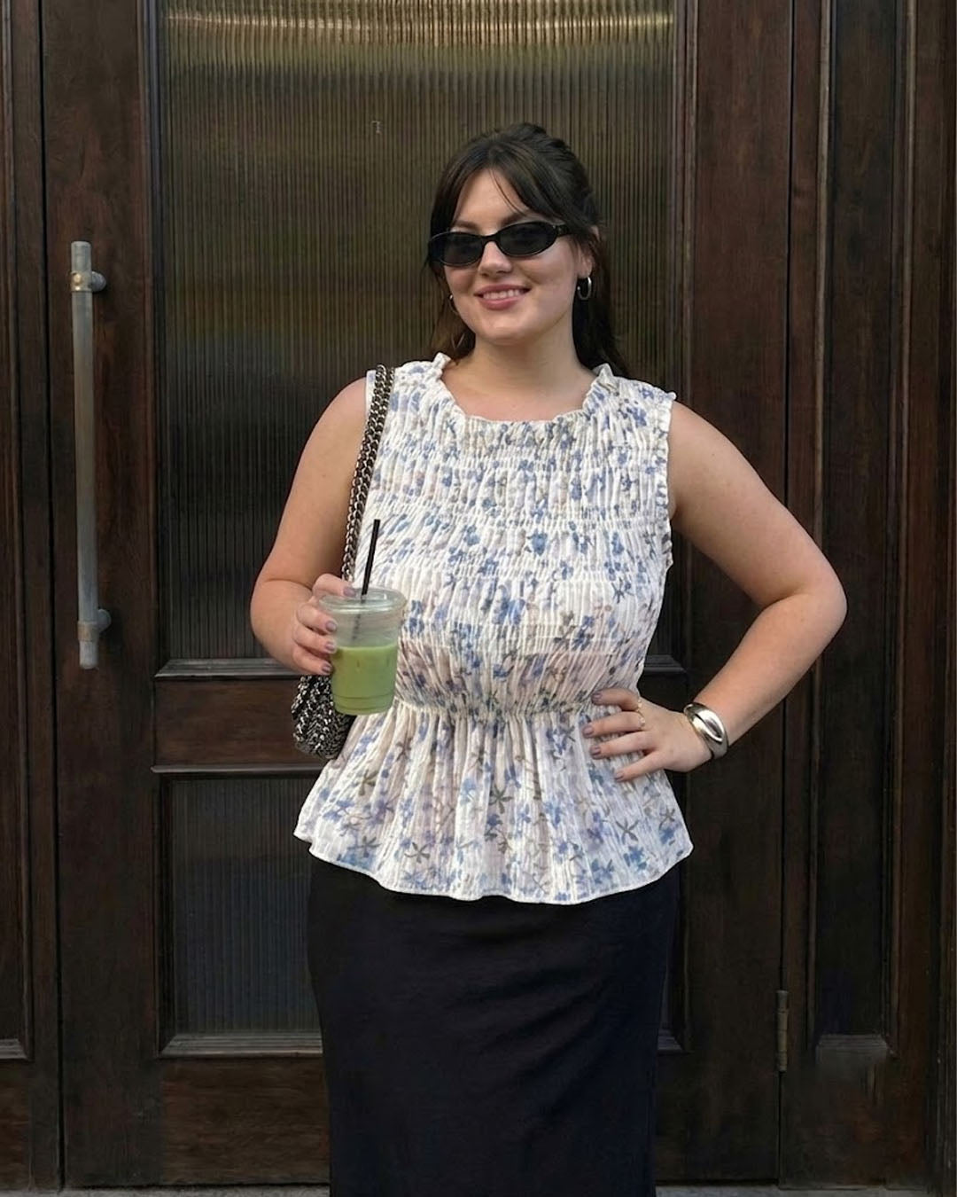 Round Neck Smocked Peplum Top Curve & Plus in Classic White