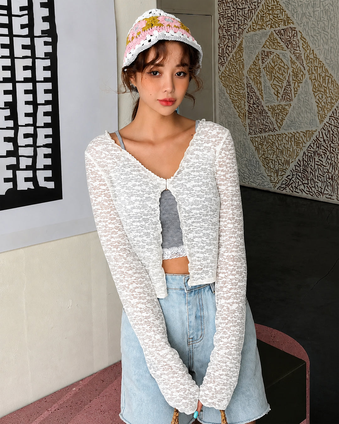 Sheer Textured Long Sleeve Open Front Top in Classic White