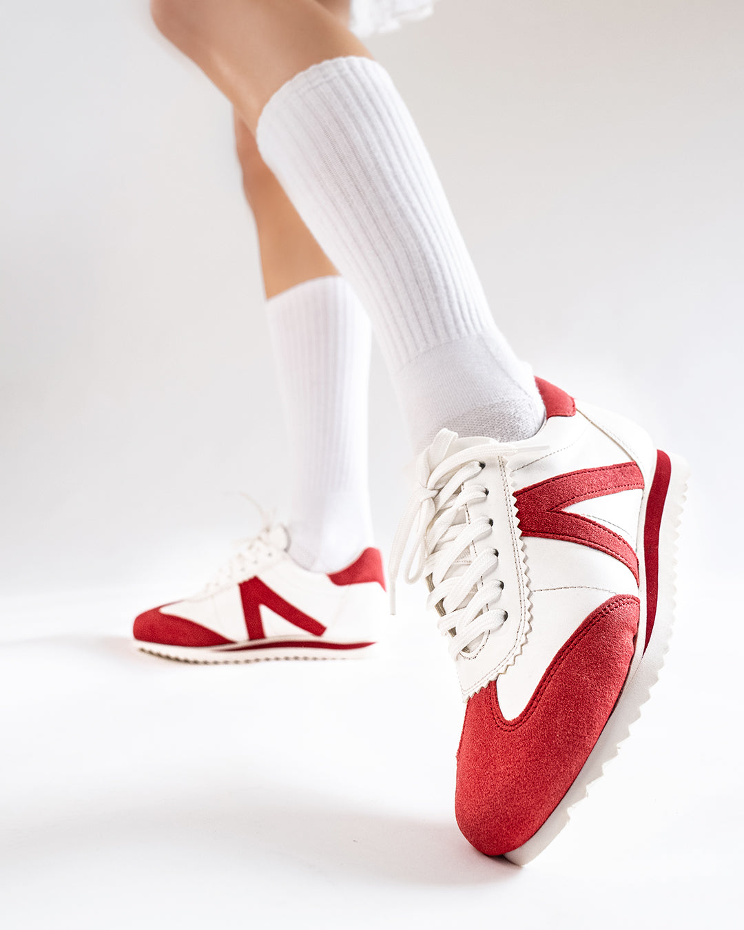 Suede Panel Casual Sneakers in Classic white and Classic Red