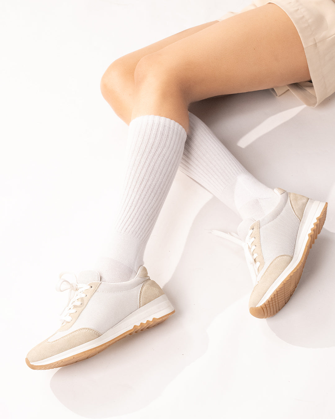 Retro Runner Mesh Sneakers in Nude Beige