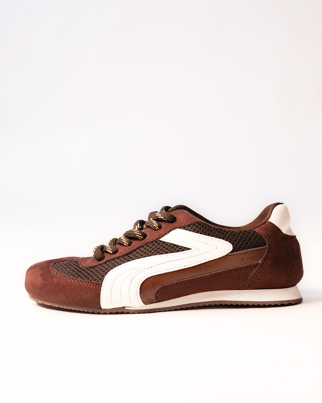 Suede Panel Laced Retro Sneakers in Chocolate Brown