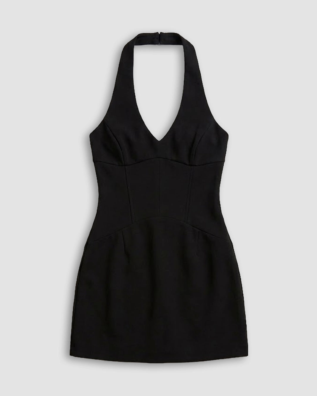 Halter Neck Fitted Mini Dress in Soft Black