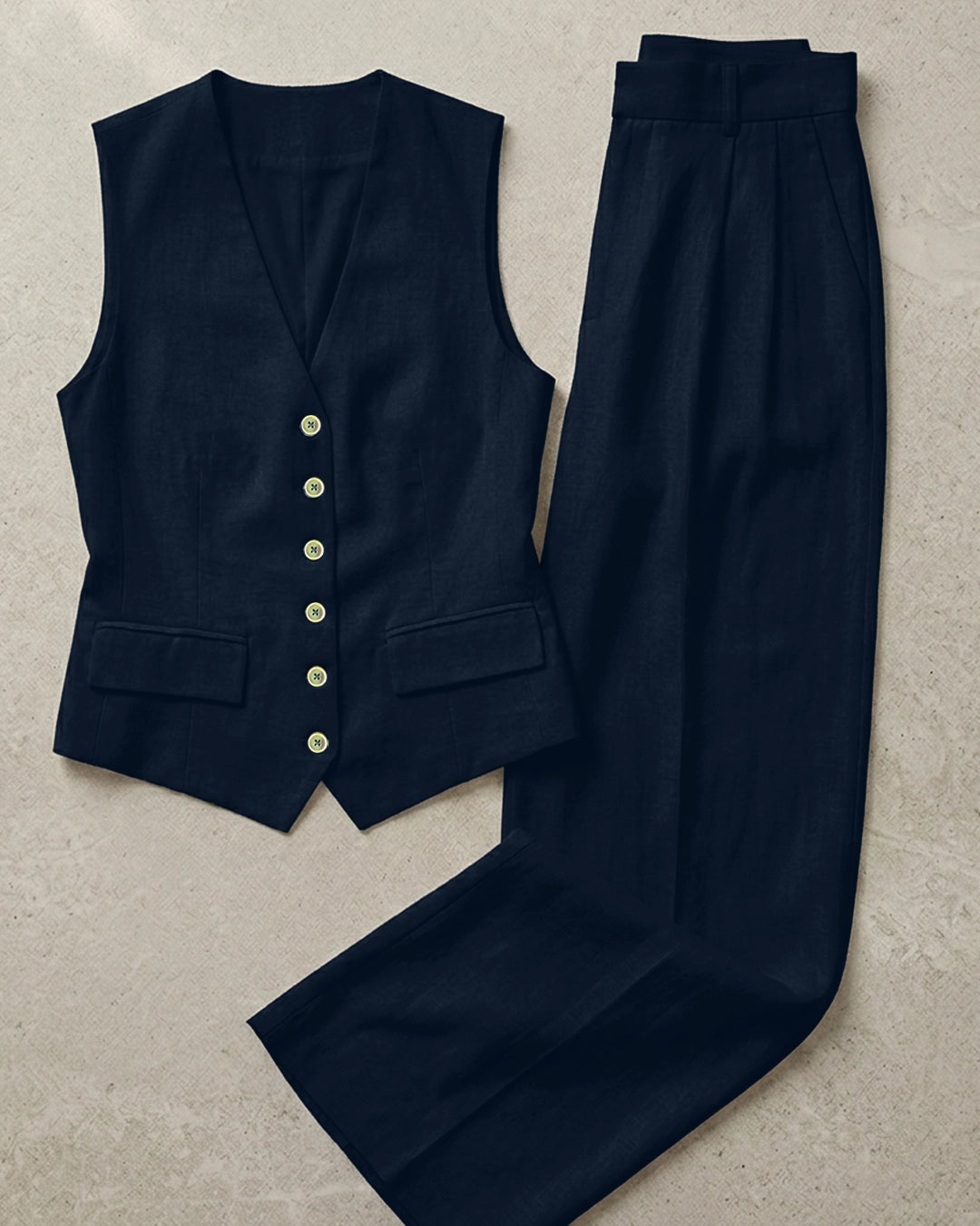 V Neck Sleeveless Waistcoat and Trouser in Midnight Navy Blue