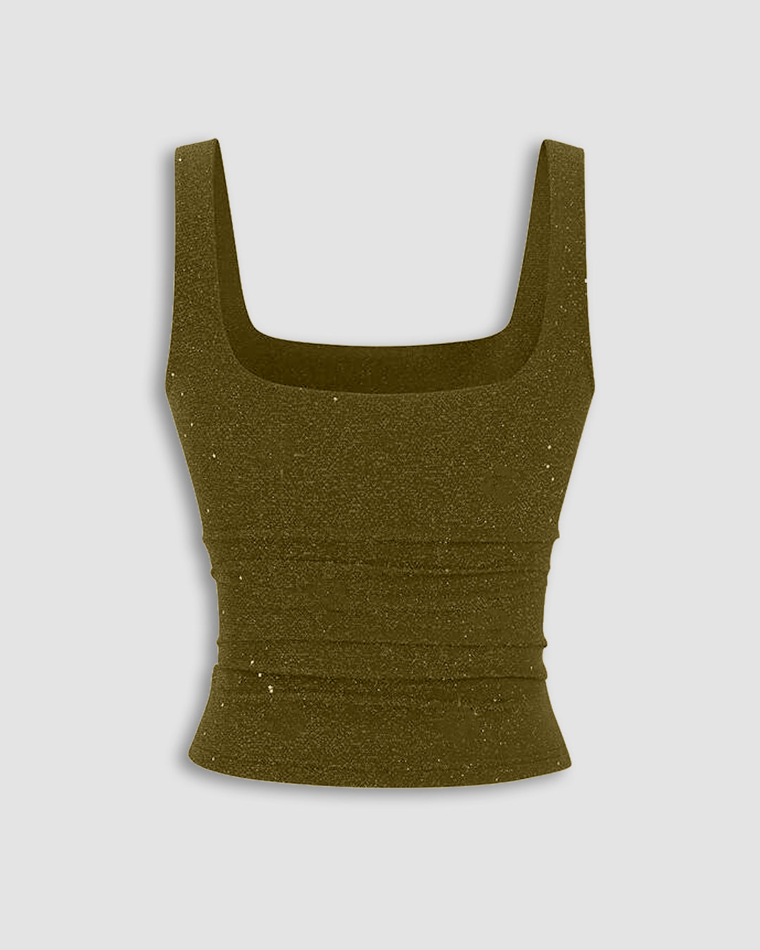 Square Neck Ruched Sleeveless Stretch Tank Top in Olive Green