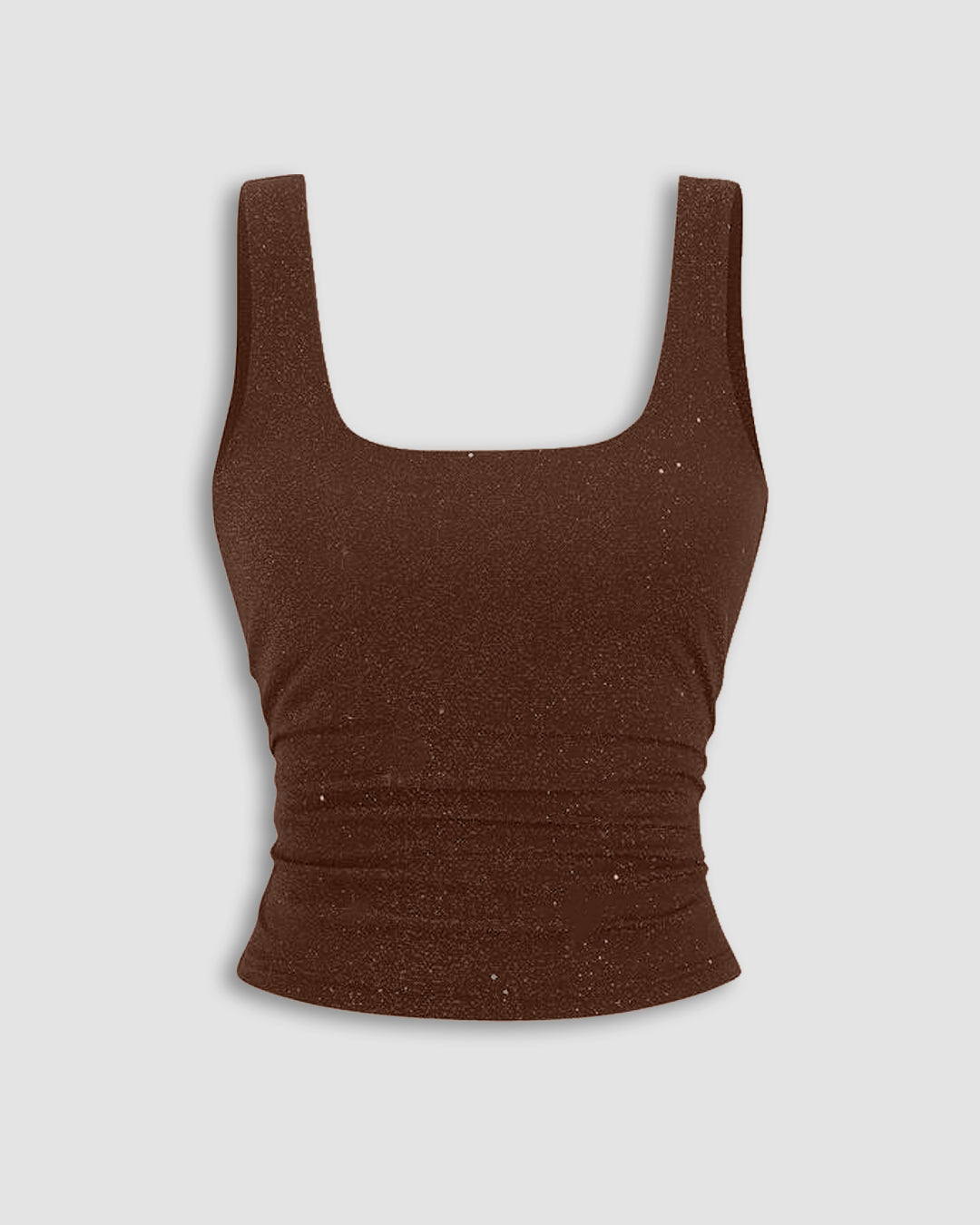 Square Neck Ruched Sleeveless Stretch Tank Top in Espresso Brown