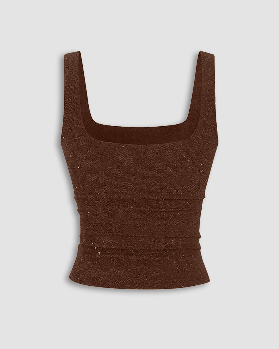 Square Neck Ruched Sleeveless Stretch Tank Top in Espresso Brown