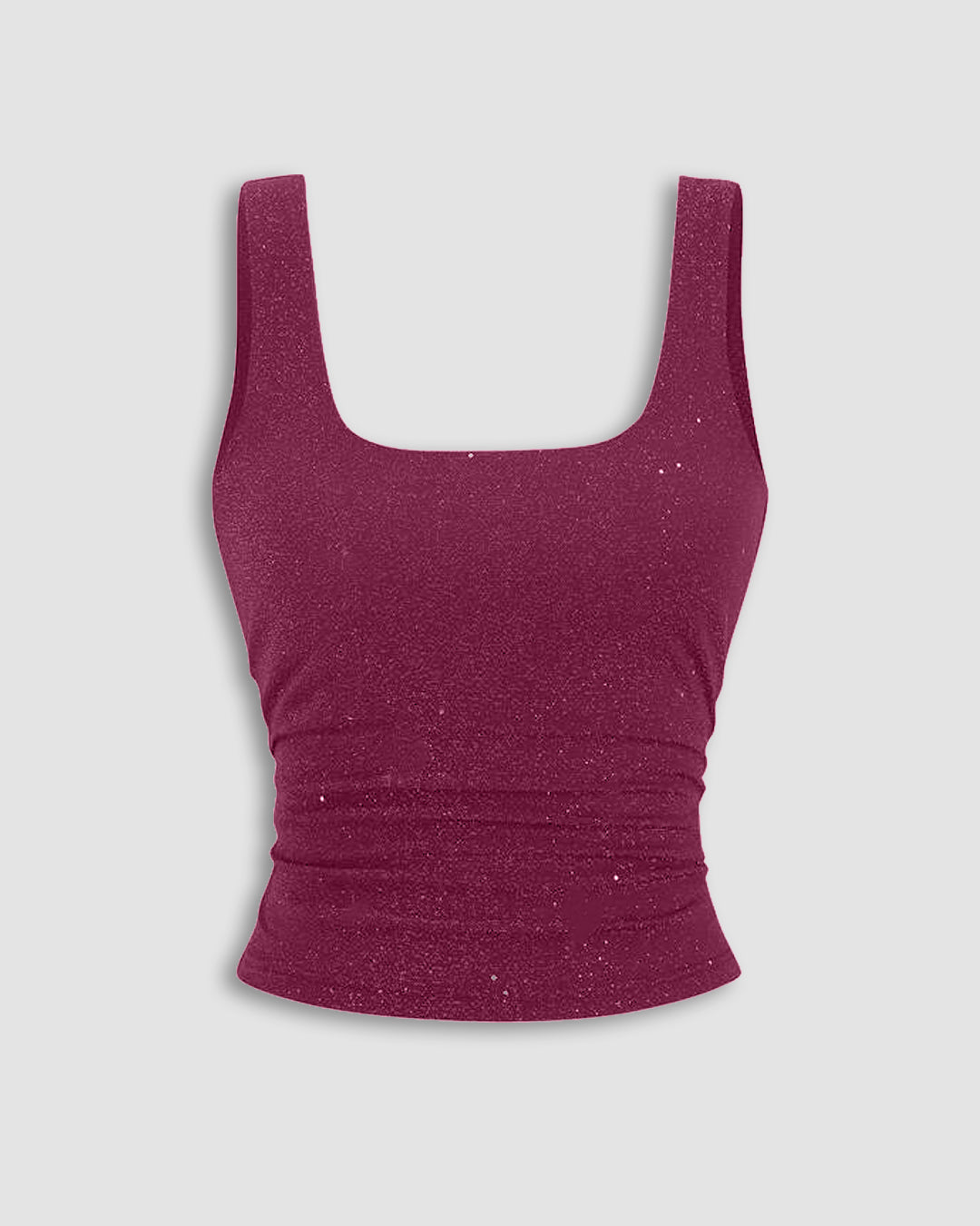 Square Neck Ruched Sleeveless Stretch Tank Top in Maroon