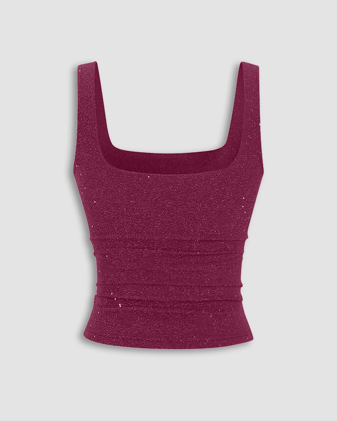 Square Neck Ruched Sleeveless Stretch Tank Top in Maroon