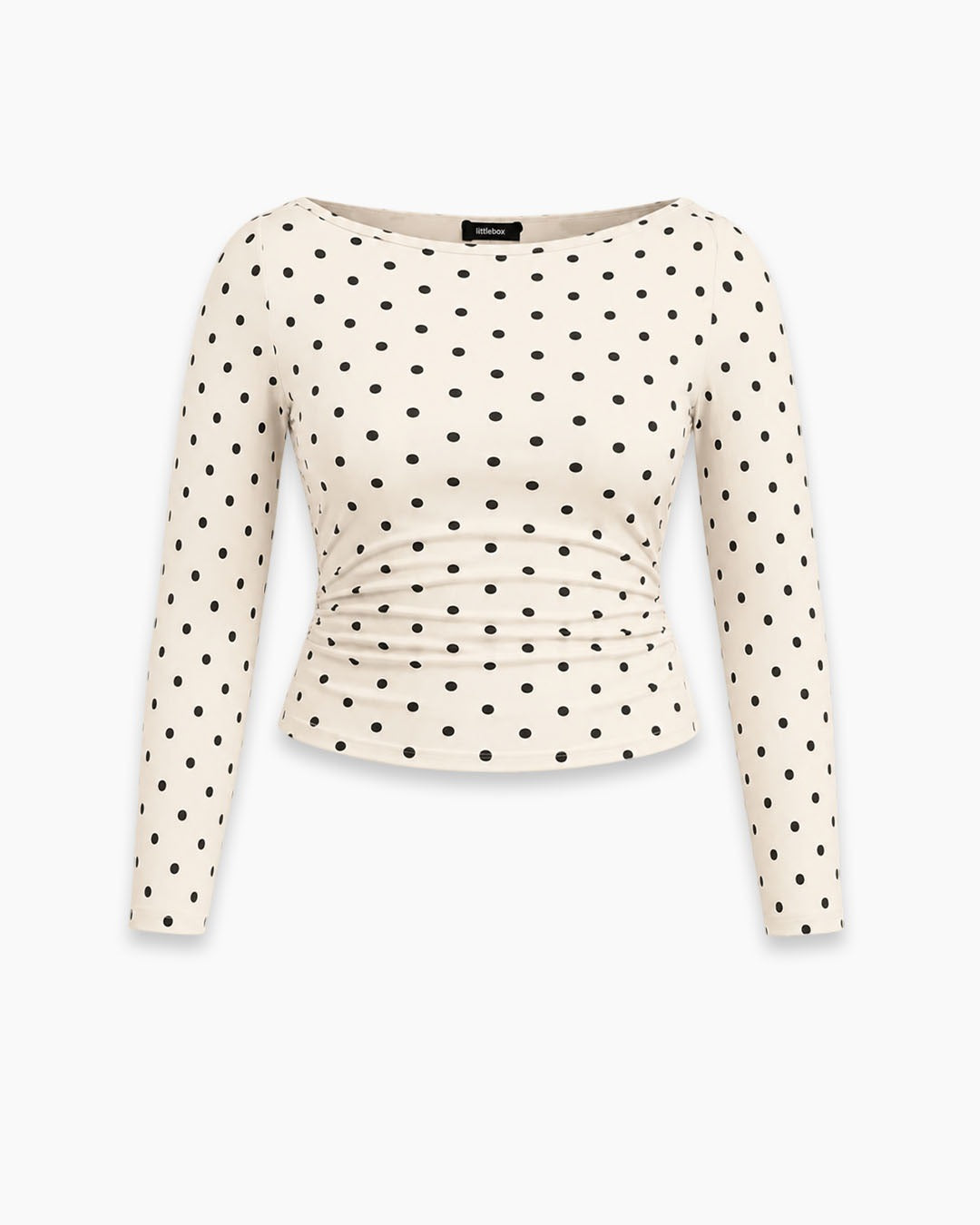 Polka Dot Boat Neck Ruched  Top Curve & Plus in Pearl White
