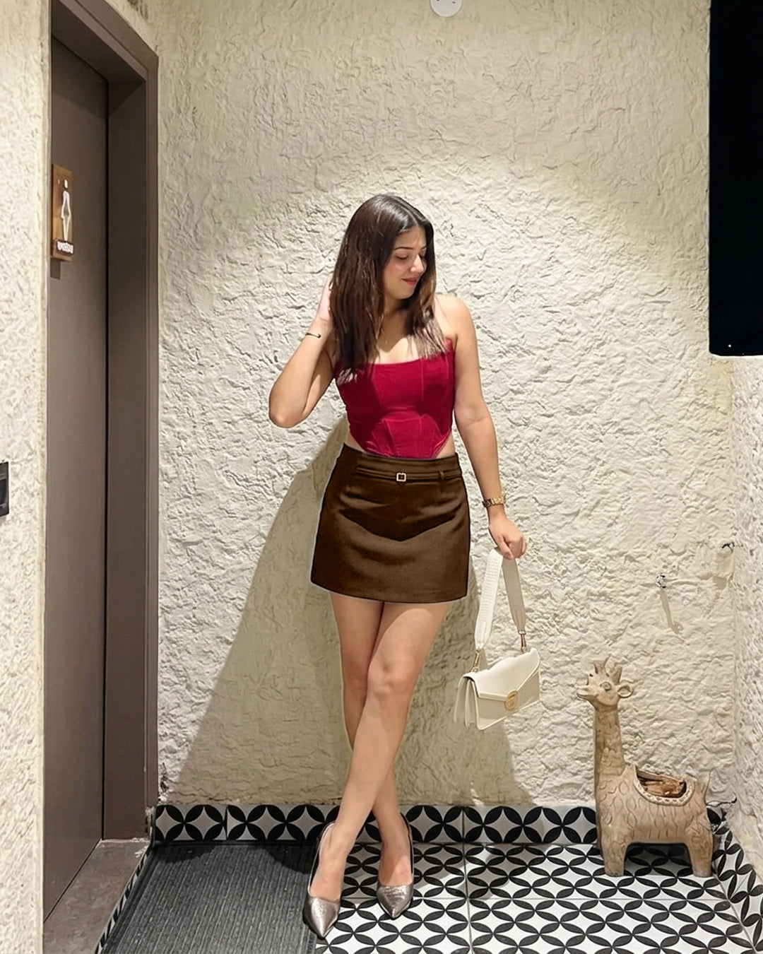 Solid Color Zipper Waist Skirt in Chocolate Brown