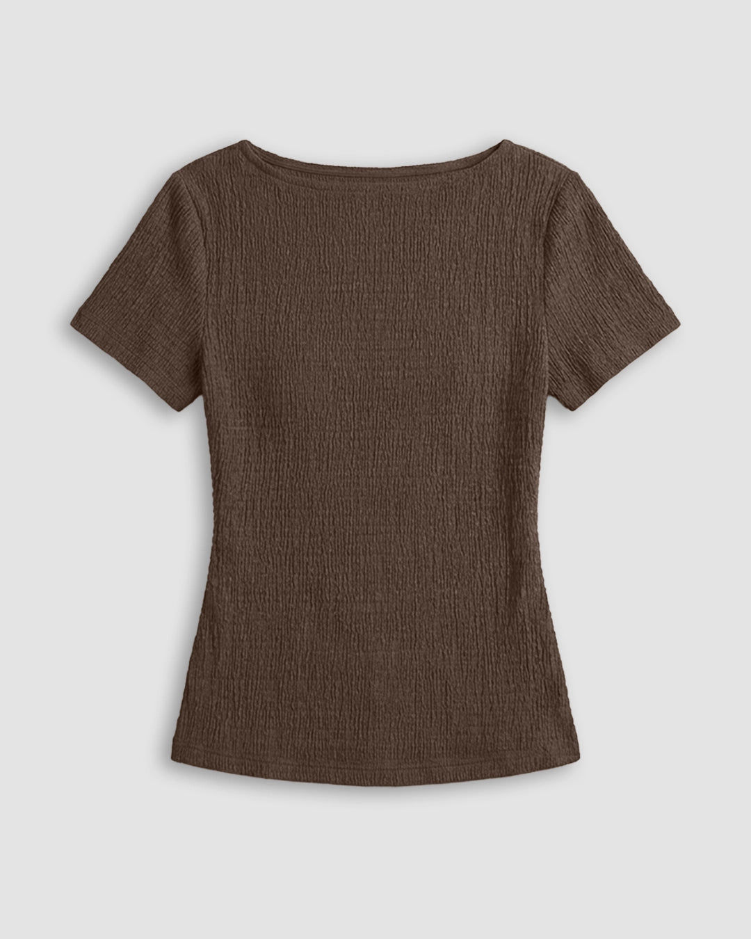 Textured Adjustable Back Fitted Top in Coffee Brown
