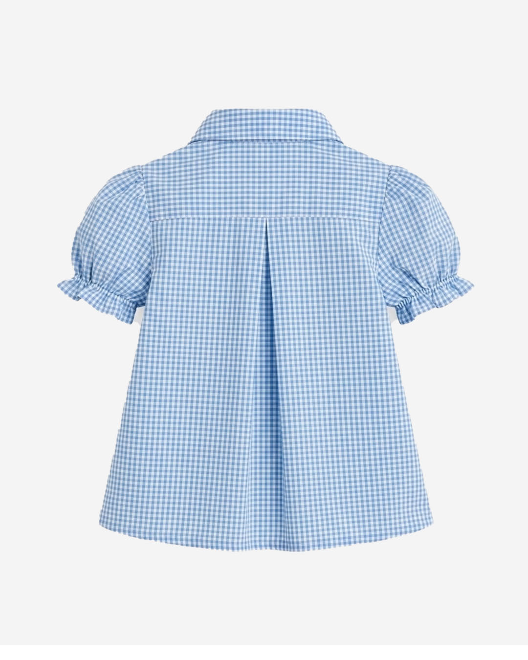 Gingham Double Button Puff Sleeve Top in Baby Blue