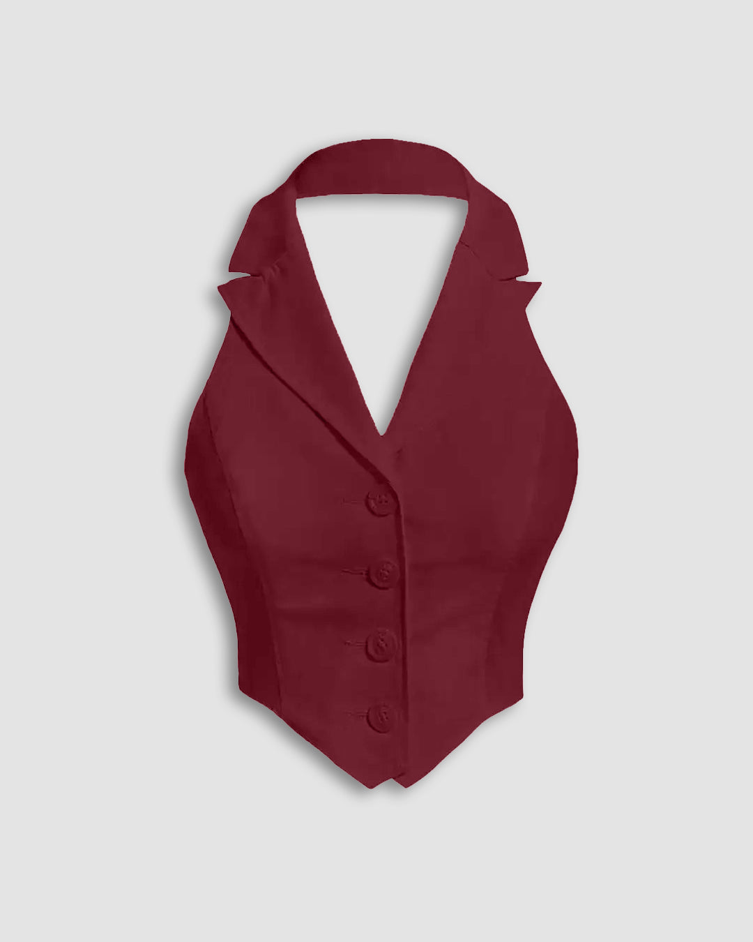 Party Halter Neck Button Front Crop Top in Cherry