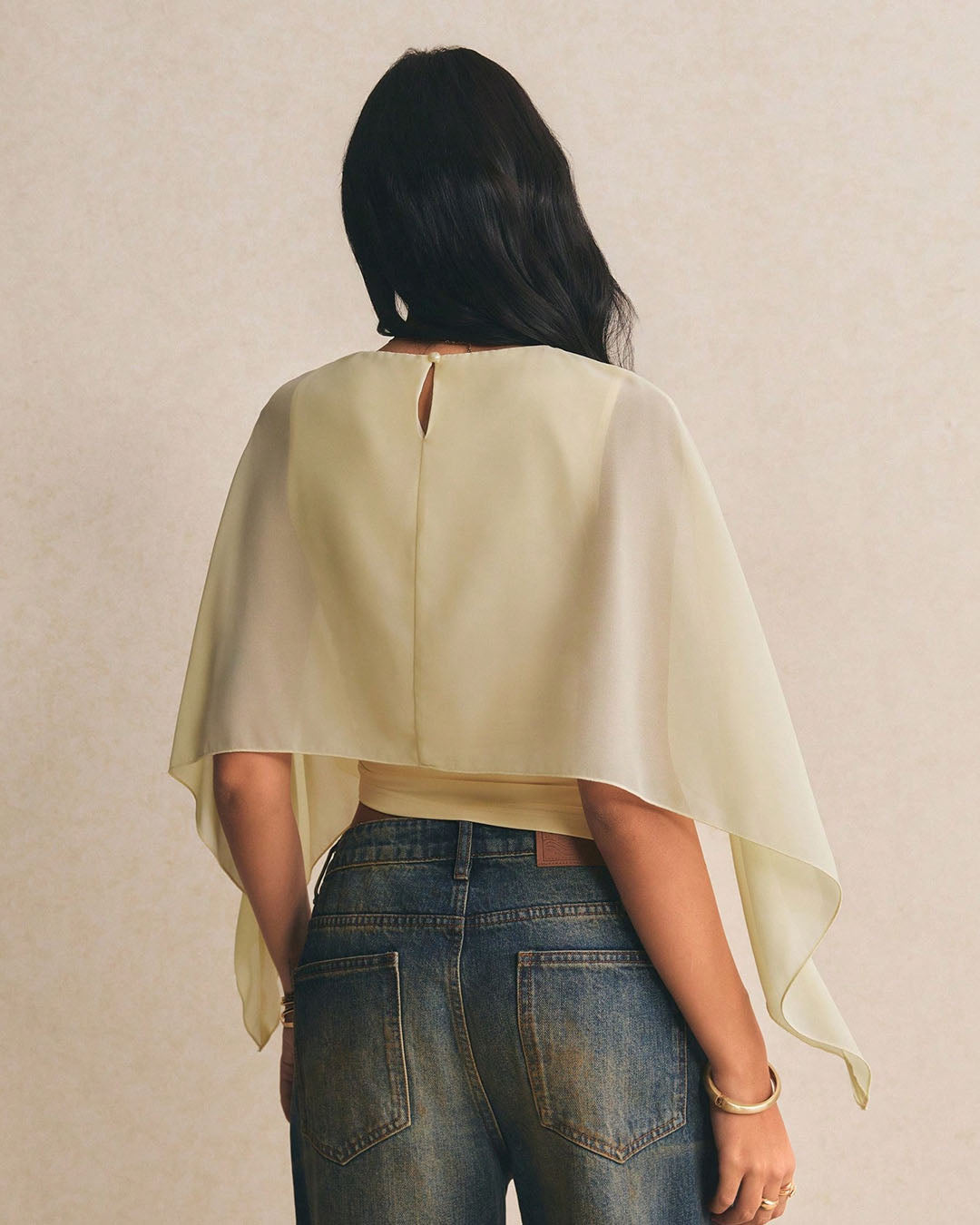 Abstract Print Batwing Sleeve Crop Top in Cream