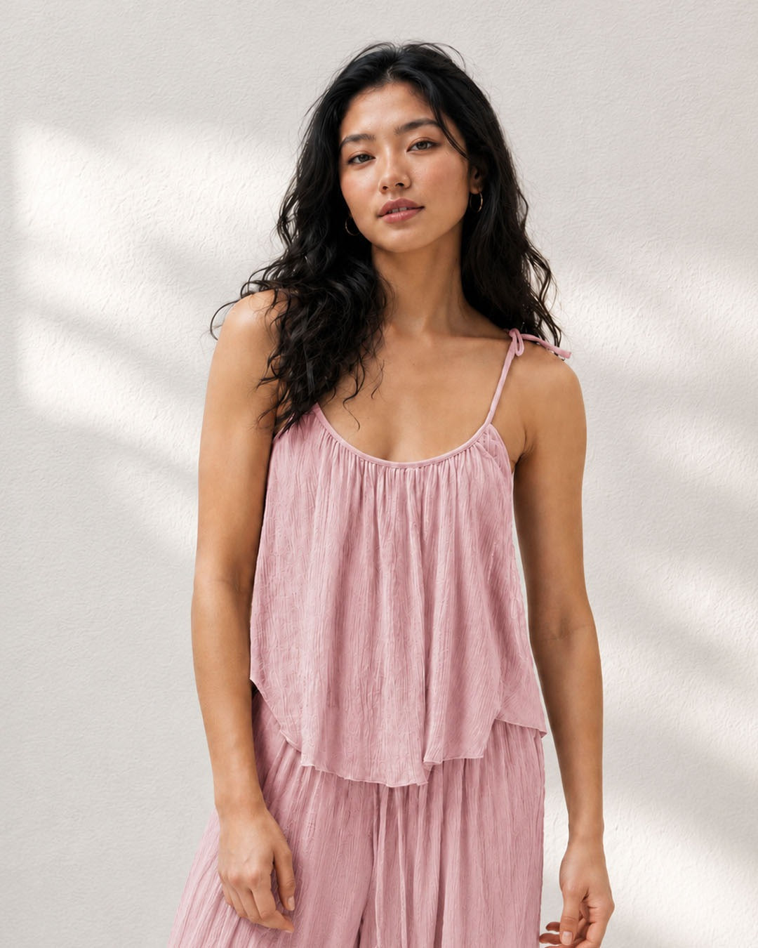 Crinkled Tie-Strap Top in Dusty Pink