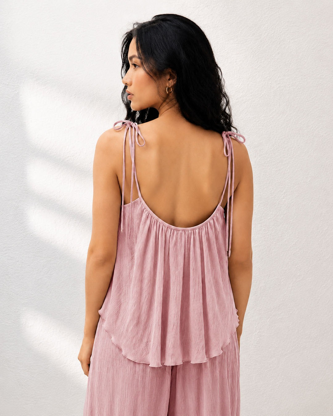 Crinkled Tie-Strap Top in Dusty Pink