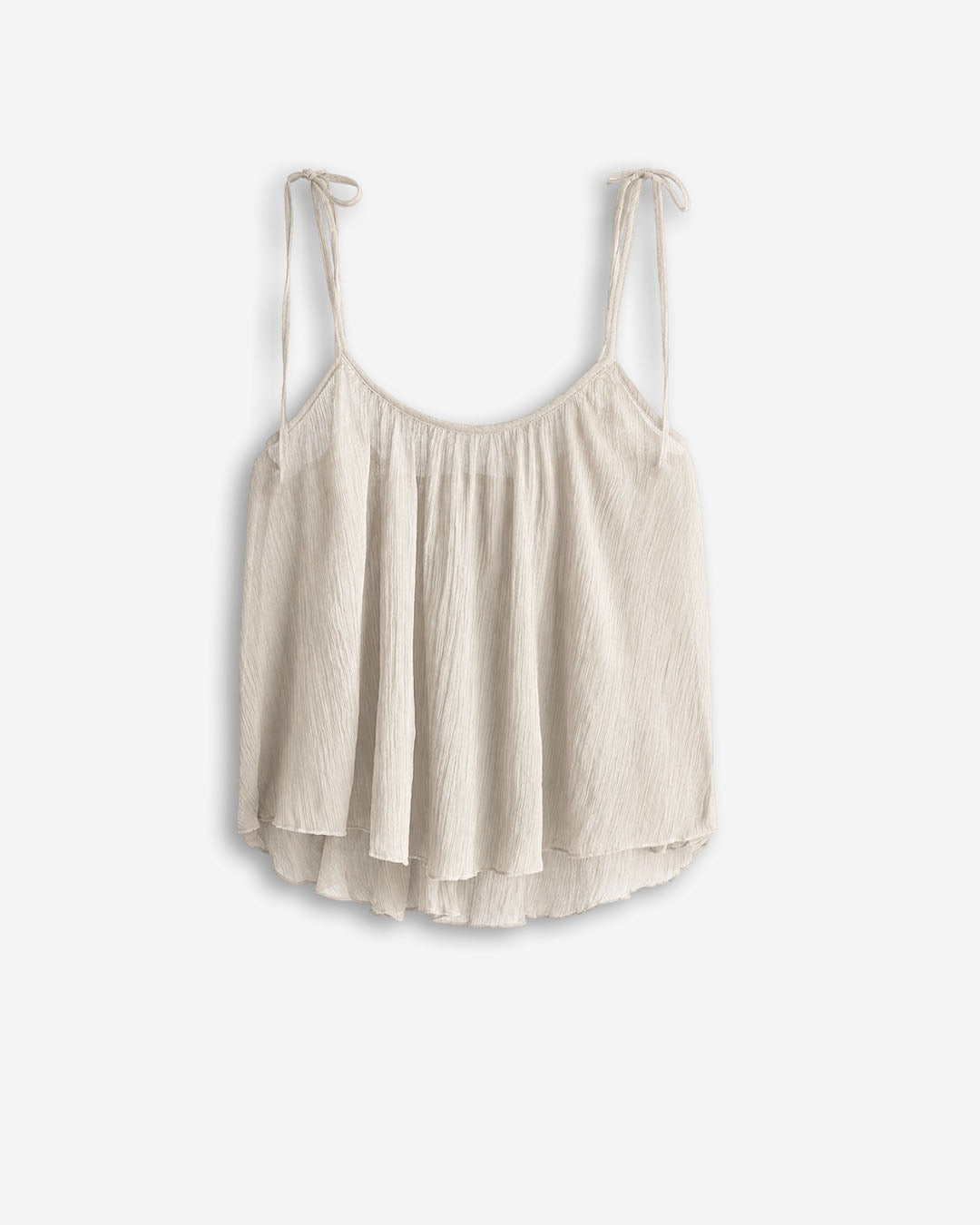 Crinkled Tie-Strap Top in Beige