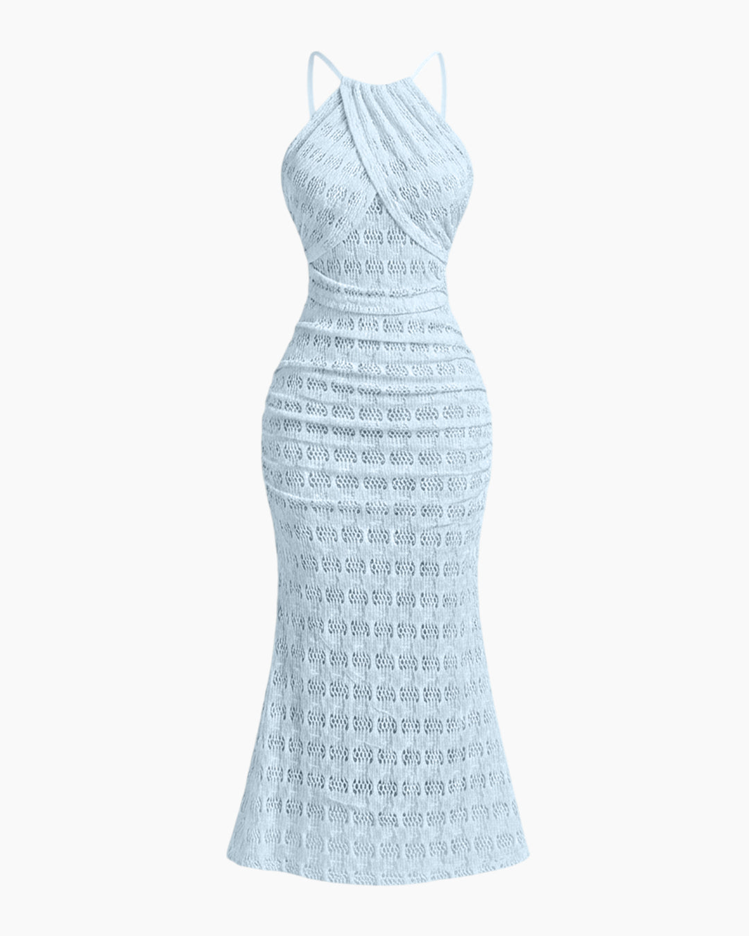 Pointelle Knit Halter Mermaid Dress in Powder Blue