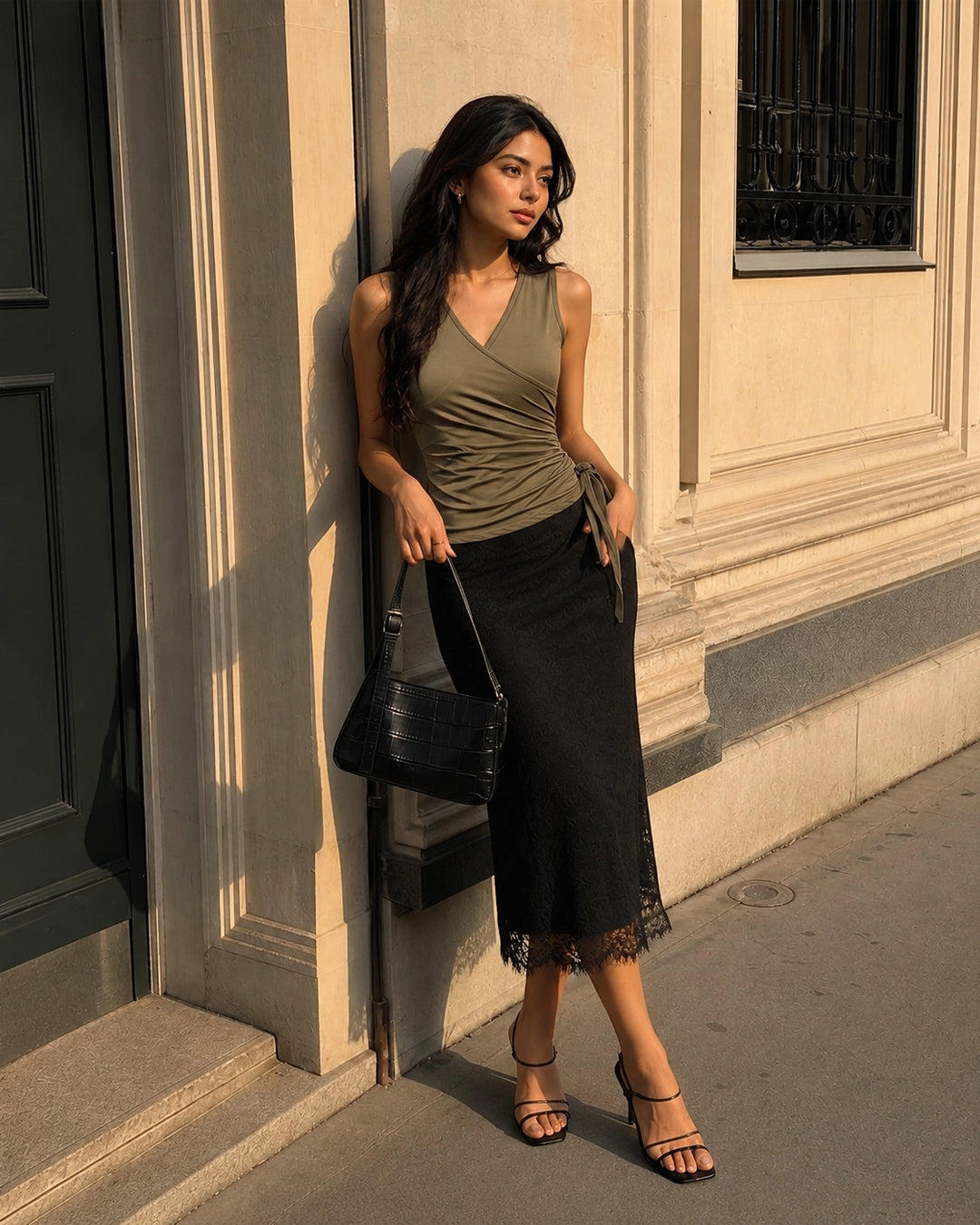 Wrap Tie Side Sleeveless Top in Mocha Brown
