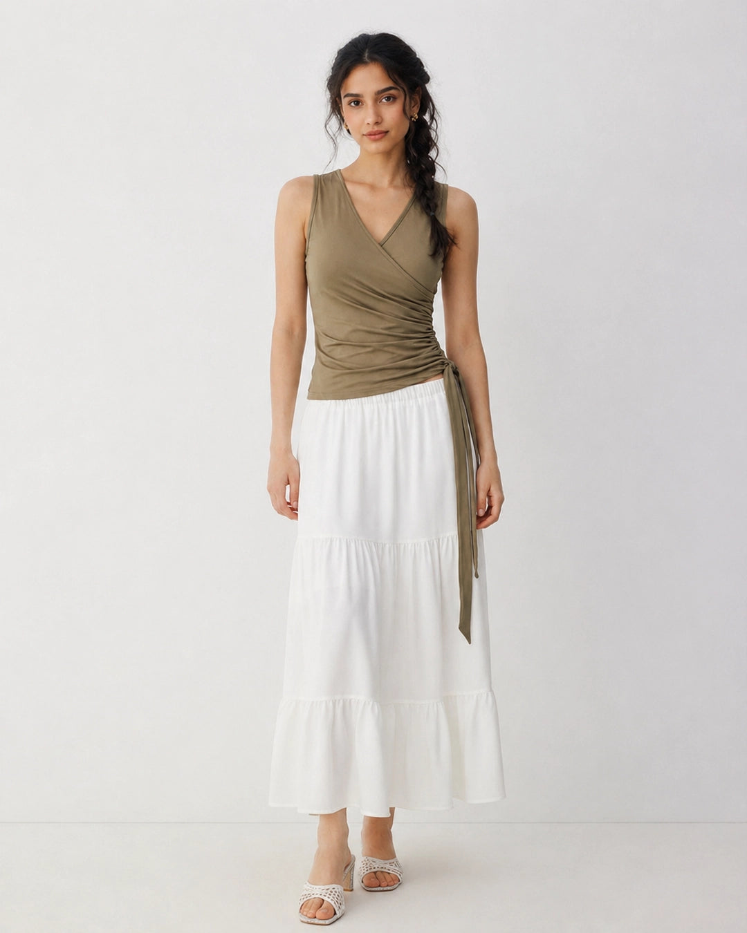 Wrap Tie Side Sleeveless Top in Mocha Brown