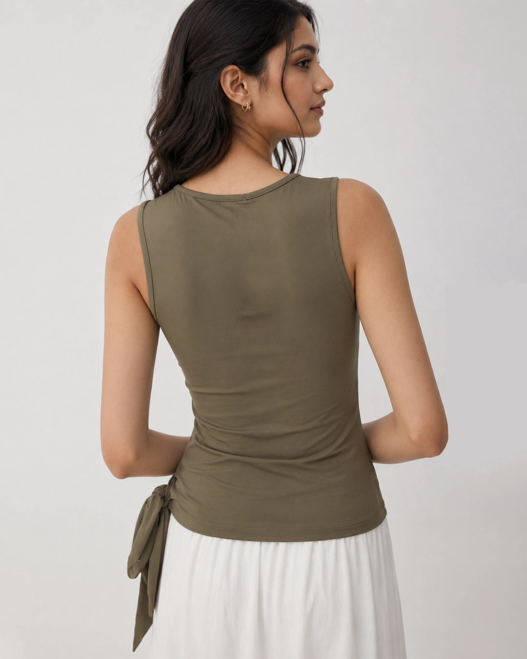Wrap Tie Side Sleeveless Top in Mocha Brown