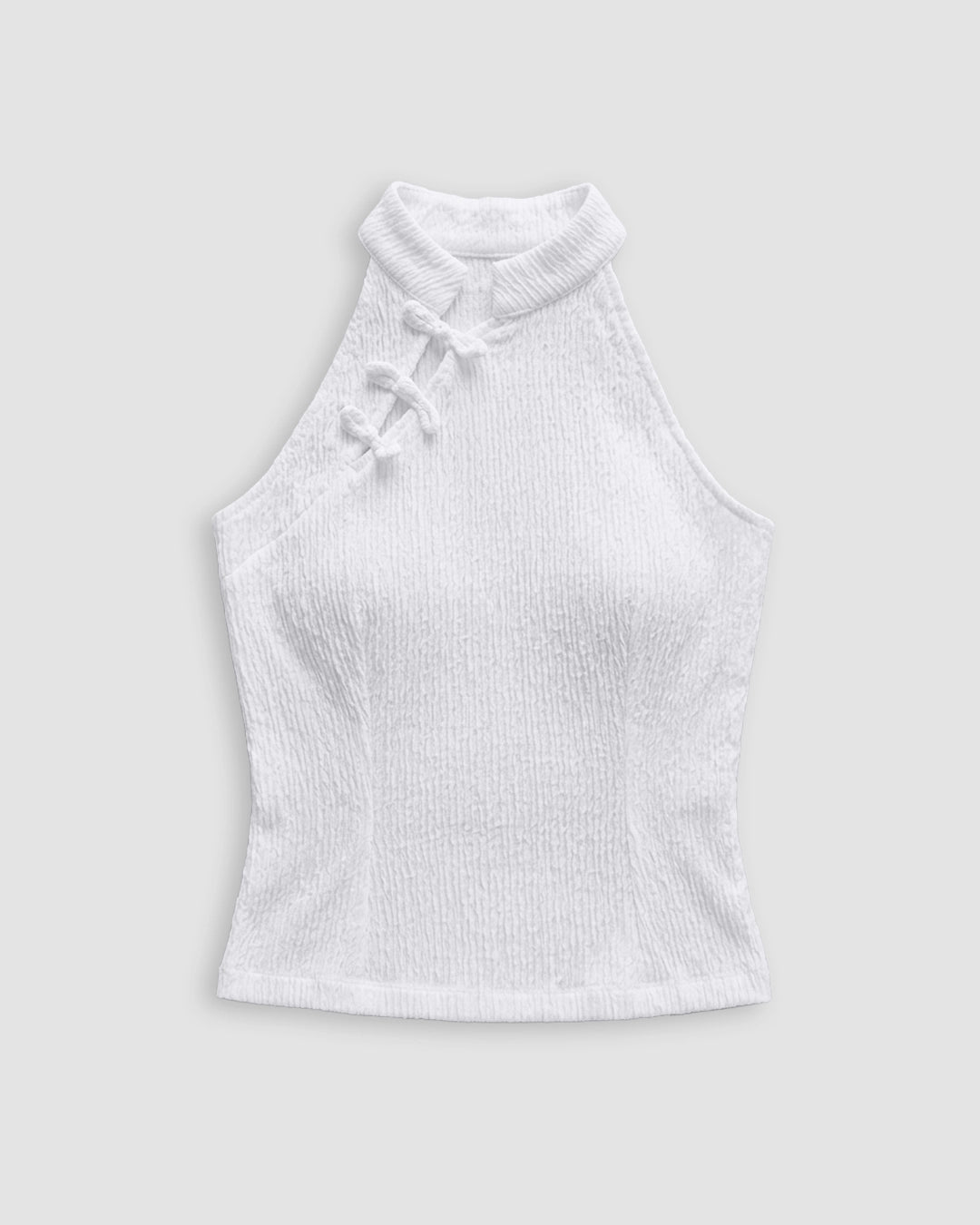 Mandarin Collar Halter Crop Top in Classic White