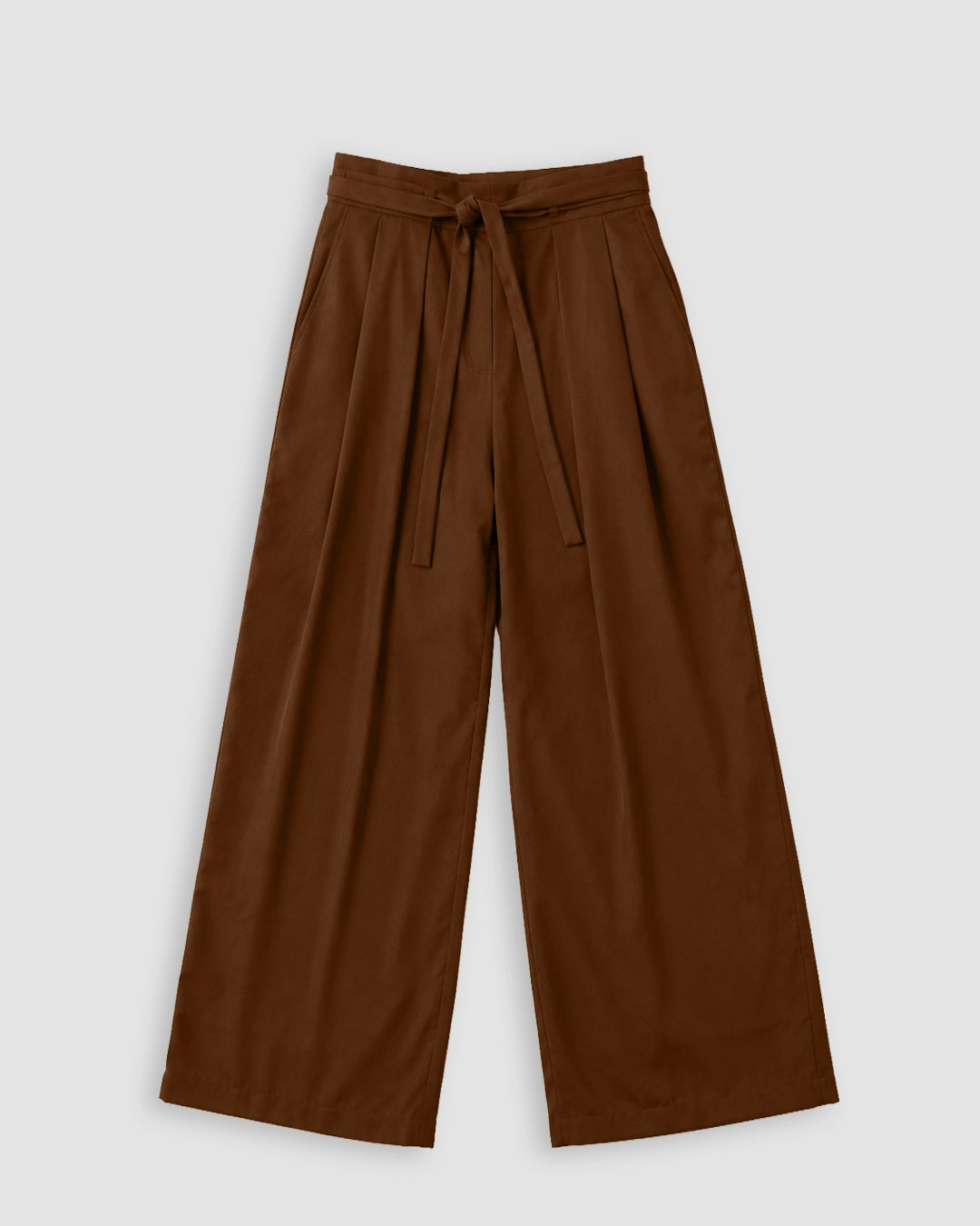 Classic Wide Leg Tie Waist Pants in Chocolate Brown
