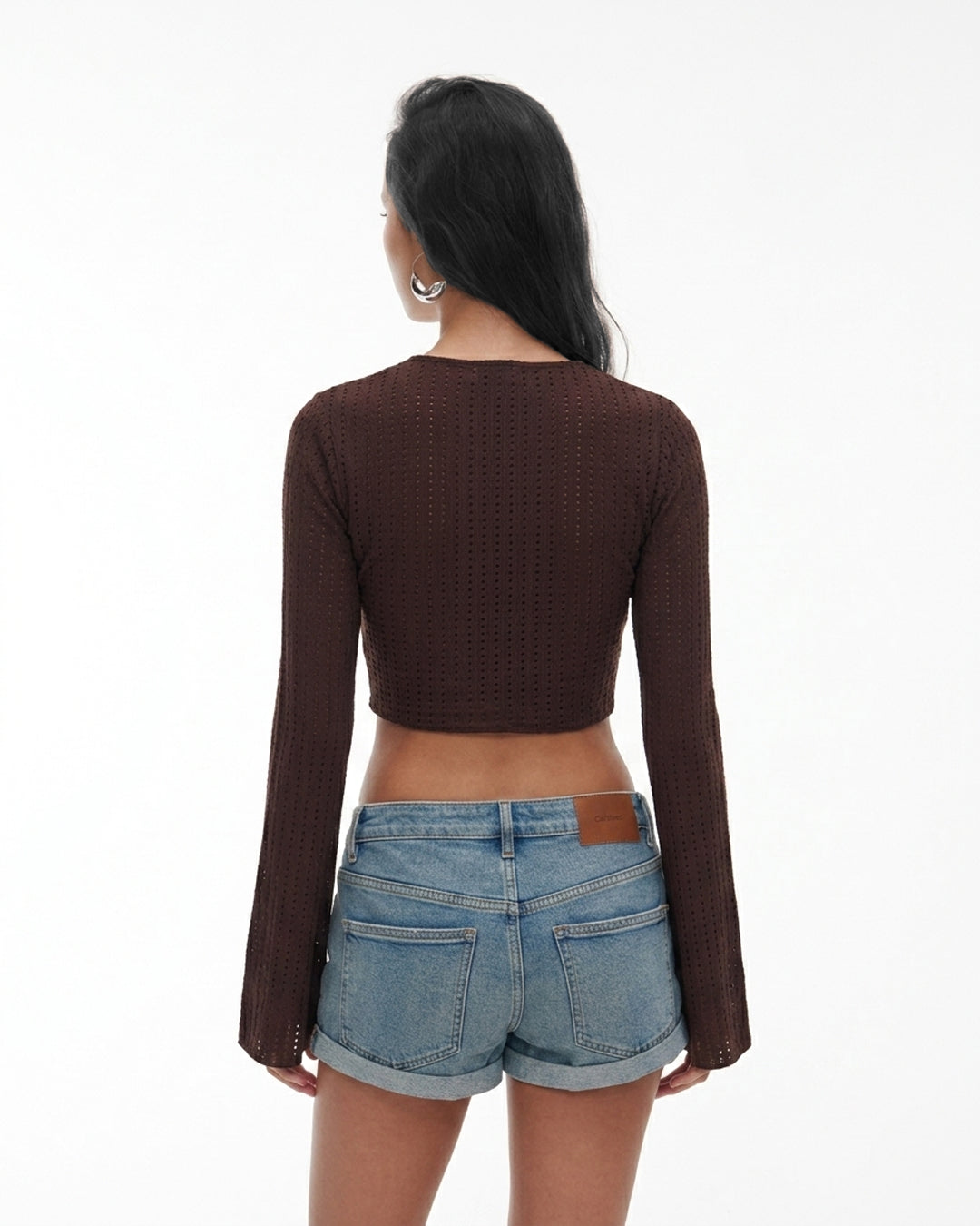 Tie Front V Neck Crop Top in Cocoa Brown