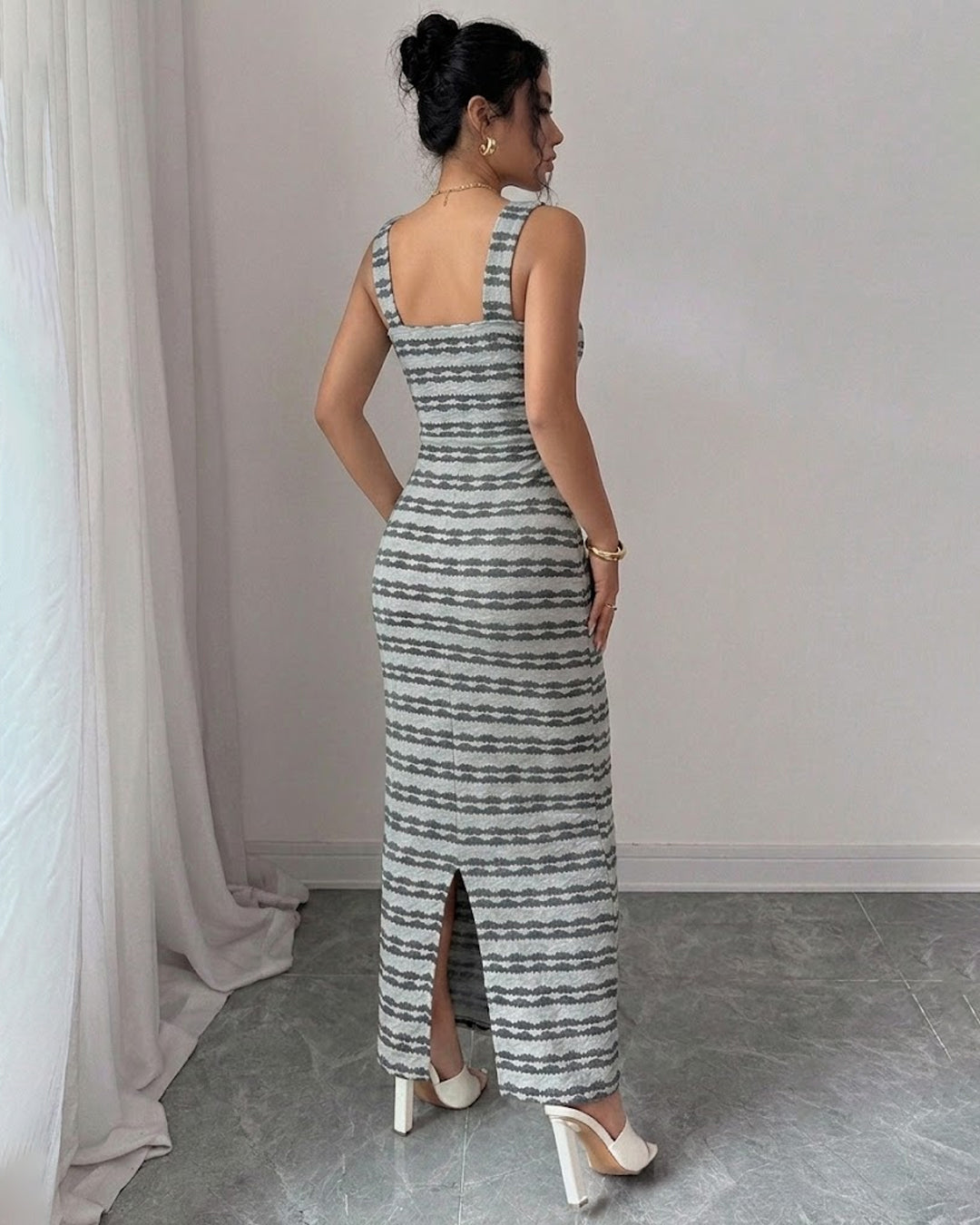 Twist Bust Back Slit Maxi Dress in Slate Grey
