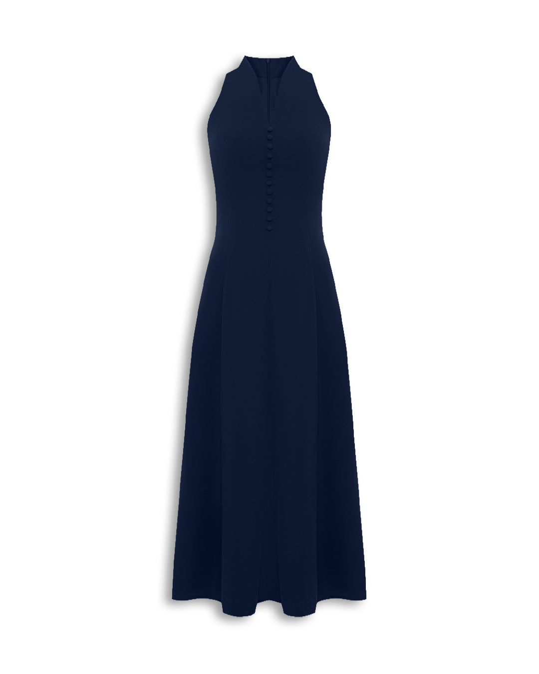 Halter Neck Button Detail Maxi Dress in Midnight Navy Blue