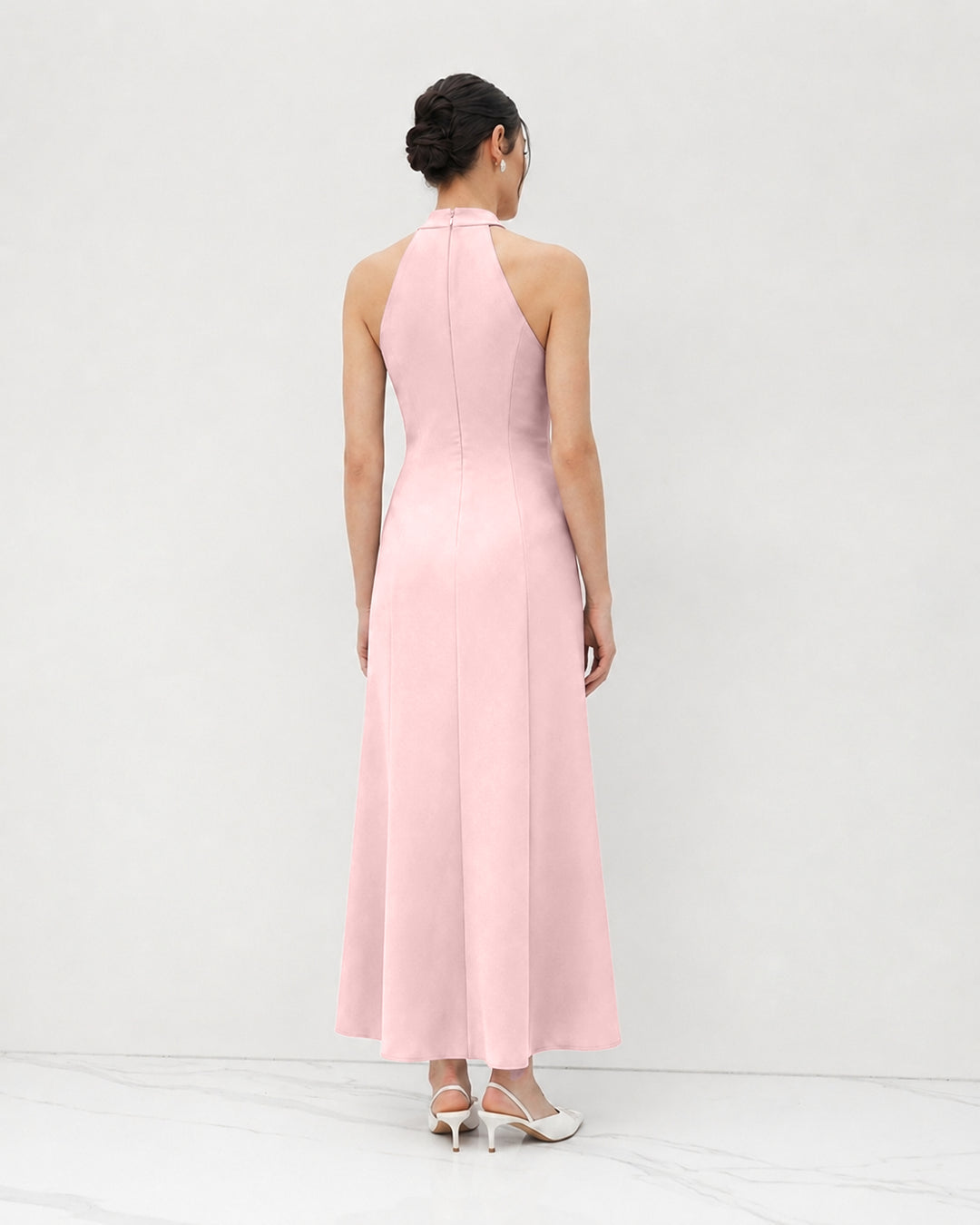 Halter Neck Button Detail Maxi Dress in Baby Pink