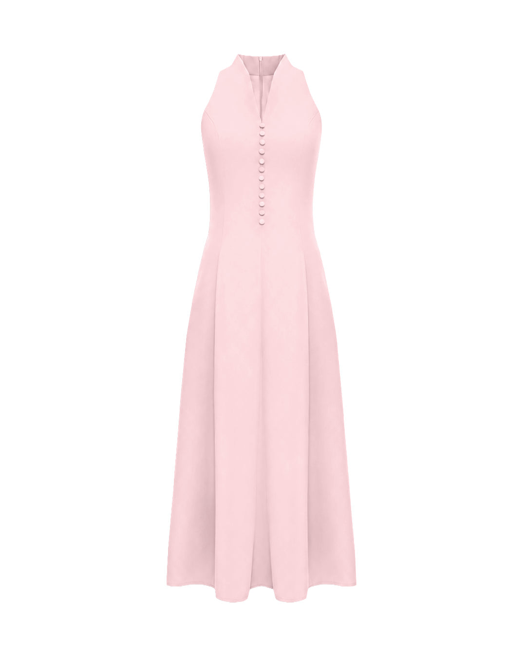 Halter Neck Button Detail Maxi Dress in Baby Pink