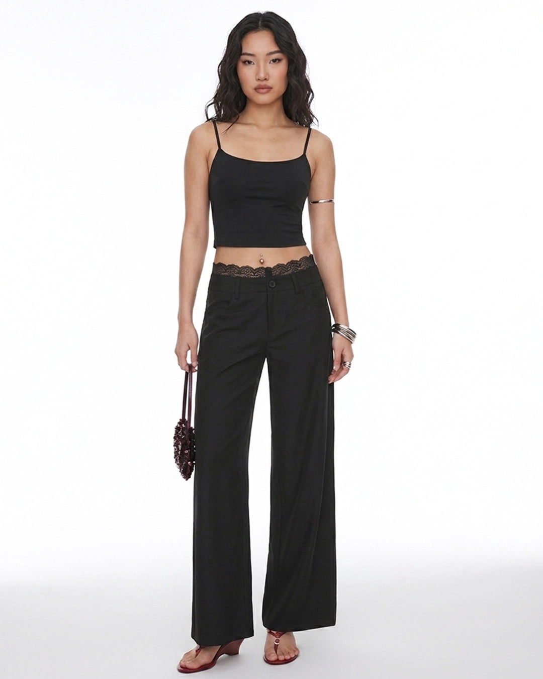 High Waist Wide Leg Trousers in Soft Black